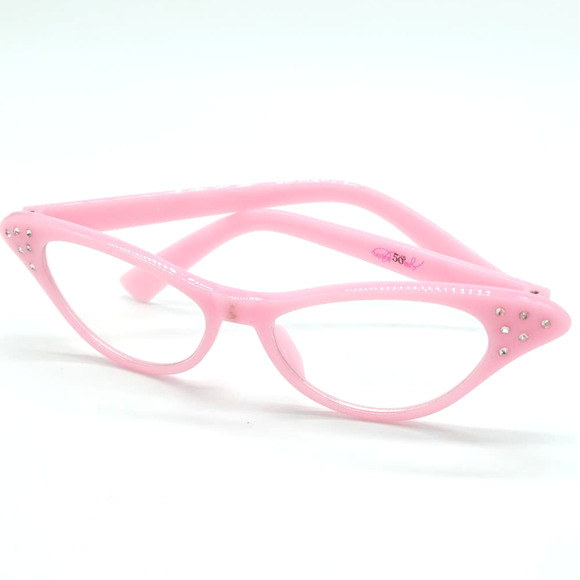 Barbie Pink Cat-Eyeglasses 1950s vintage style Plastic RETRO Glasses Rhineston - Picture 1 of 7